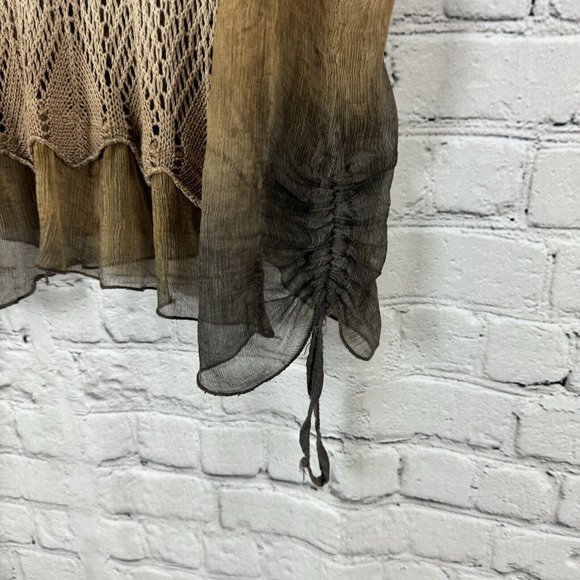 Tempo Paris Brown Ombré Knit Tunic Top Womens Size S Crochet Sheer Drawstring - Picture 9 of 11